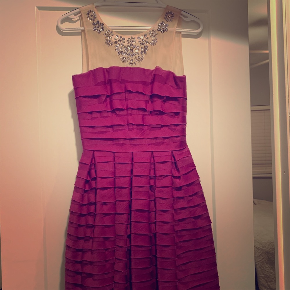Purple illusion neckline formal dress